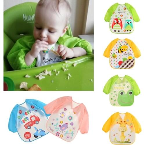Cute Baby Bibs Waterproof Long Sleeve Apron Children Feeding Smock Bib Burp Clothes Soft Eat Toddler Baberos Bavoir Clothing