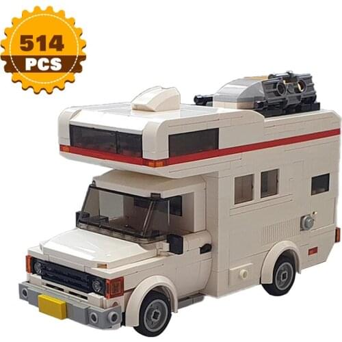 Moc Technical Car Transit MK2 Camper Car Bricks City Street View Caravan Street View Picnic Car RV Building Blocks Toys for Boys