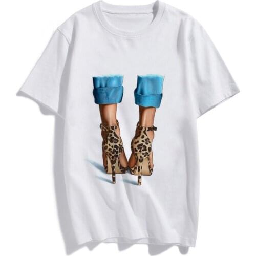 Fashion Women Tshirt Watercolor High Heels Printed Tops Tee Harajuku T-shirt Cute Tee Female Graphic T-shirts Clothes Femme 2020