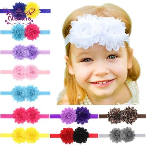 Nishine 1 PCS Shabby Handmade Flowers Infant Elastic Hairband Fashion Princess Headband One Hundred Days Baby Photography Props