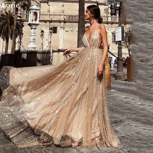 Lorie Charming A Line Wedding Dress 2020 Sparkly Sequins Bride Dresses Spaghetti Strap Backless Formal bridal Gowns Custom Made