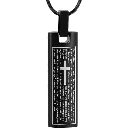IJD9207 Lords Prayer Cross Cremation Ashes Keepsake Urn Pendant Necklace Stainless Steel Memorial Rectangle Ash Urn Jewelry
