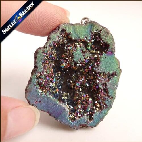 Irregular Natural Stone Pendulum Gold Plating Rainbow Crystal Druzy Pendants Sparkling Charms Necklace For Jewelry Making YS912