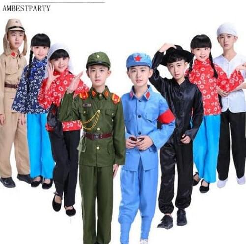 Hot Halloween kids uniform red army suit military cosplay costume Stage performance Peasant clothes Military Uniform AMBESTPARTY