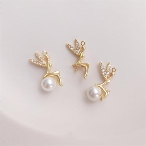 14K Gold Filled Diy Stick Crystal pearl Pendant with half hole bead pin
