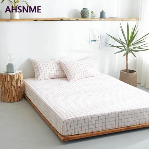 AHSNME Pink grid 100% Cotton sheets Super Soft parure de lit Cool Summer Simple Water Fitted Sheet 100/135/150/180/200cm