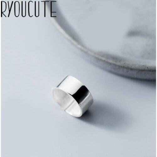 RYOUCUTE 100% Real Silver Color Exaggerated Personality Big Round Smooth Rings for Women Statement Adjustable Finger Ring