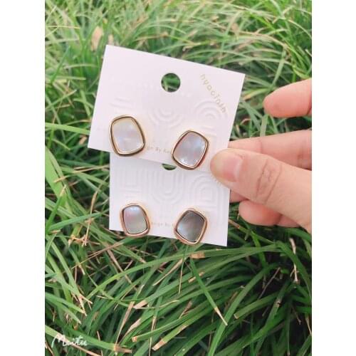 S925 Silver Ear Needle Stud Earring Minimalist Fresh Water Shell White-GreyBrass14kGold South Korea Jewelry for Women HYACINTH