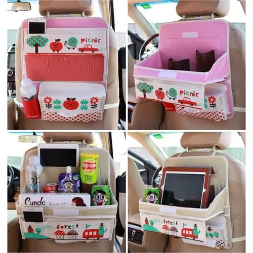 Folded Car Organizers Car Decoration for Kids Baby Multifuction Storage Pockets Box Bag Oxford Dining Tray Car Seat Back Hanging