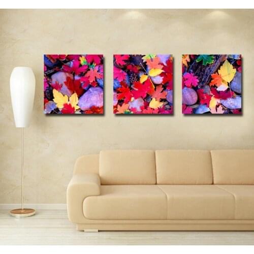 Modern Home Decor Abstract Canvas Painting Colorful Leaves Landscape Pictures Decorative Paintings 3 Panel Wall Art No Framed