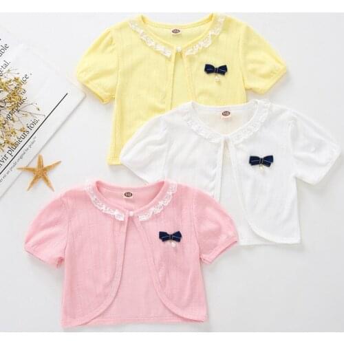 Baby Girls Thin Summer Cardigan Jacket Short-Sleeved Beach Yellow Shawl 6 9 12 24 Month 2021 Baby Toddler Clothes RKC194004