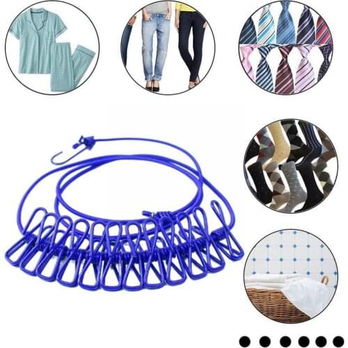 Outdoor Travel Hanger Clothesline Portable And Retractable Plastic With Windproof Elastic Clip Non-slip Clothesline M0S5