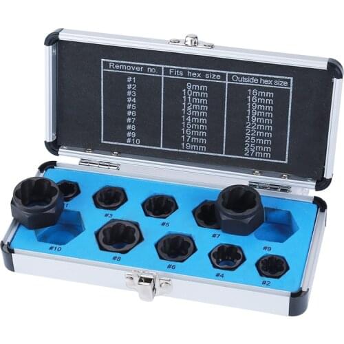 Jewii 10Pcs Damaged Nut Bolt Remover 9-19Mm Car Garage Mechanics Equipment Tool Extractor Threading Hand Tools Kit For Home