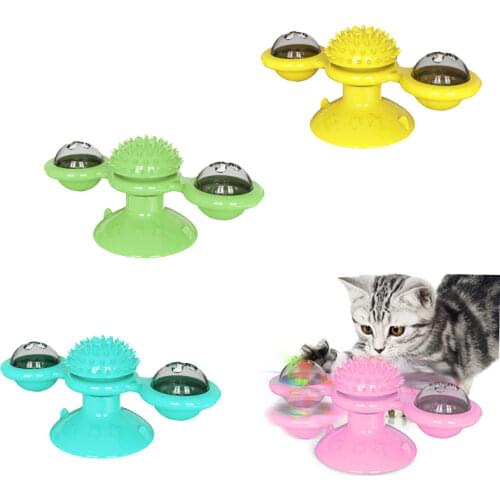 Windmill Spinning Cat Toy Catnip Kitty Toy with LED Ball Cat Toothbrush Toy Turntable Teasing CupScratching Rotating Chew Toy