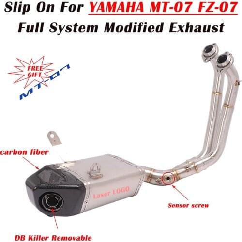Slip On For Yamaha MT-07 FZ-07 MT 07 FZ 07 Motorcycle Exhaust Escape Full System Muffler Carbon Fiber Front Link Pipe DB Killer