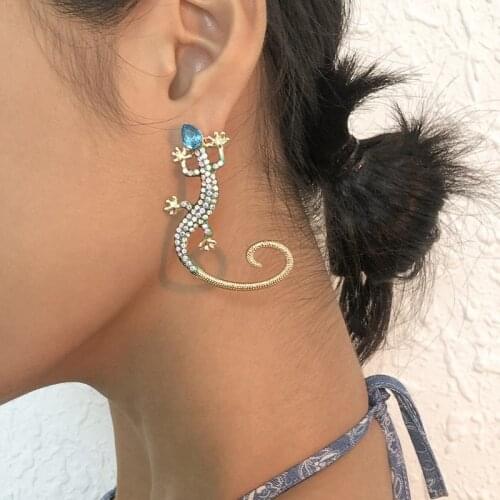 Womens Pendant Earrings Studded with Crystal Exaggerated Animal Gecko Luxury Simple Jewelry Gift 2021 New Trend