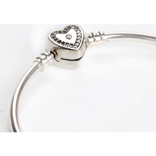 Authentic 100% 925 Sterling Silver Heart-shaped Buckle Bracelet Bangle for Women Authentic Charm Jewelry Pulseira Gift