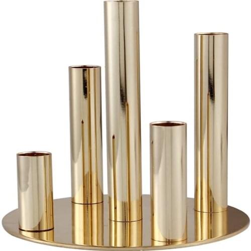 Gold Candle Holders for Taper Candles, Metal 5 Arms Candelabra Candlestick Holder Centerpieces for Wedding Dinner Table Decorati