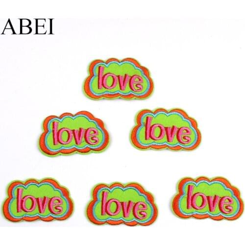 10pcs Embroidered Love Patch Iron On Embroidery Cartoon Stickers DIY Fabric Appliques Sewing Jeans Bags Shoes Coats Dress Badge