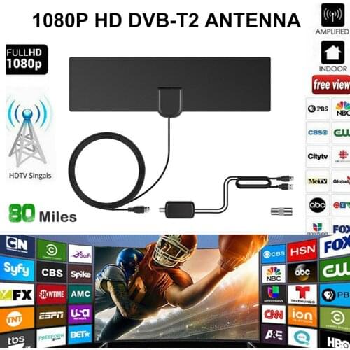 1080P HD TV Antenna HDTV Indoor Digital TV DVB-T2 Antenna and Signal Amplifier Support 80 Miles