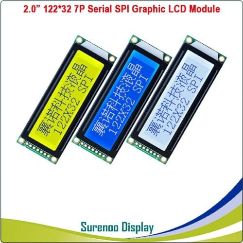 2.0" 12232 122*32 7P Serial SPI Graphic LCD Module Display Screen LCM Yellow Blue White build-in ST7920/AIP31020