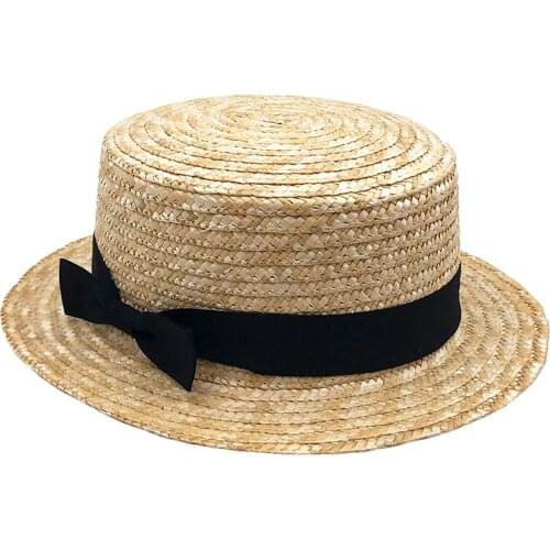 2019 summer Flat sun hats for women chapeau feminino straw hat panama style cappelli Side with bow Beach bucket cap girl topee