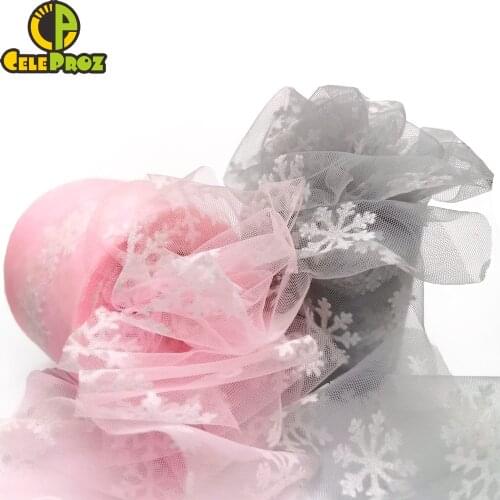 6cm Snowflake Tulle Roll Flocked Silver Yarn Fabric Ribbon Gift Bow DIY Sewing Tutu Skirt Poms Wedding Birthday Party Supplies