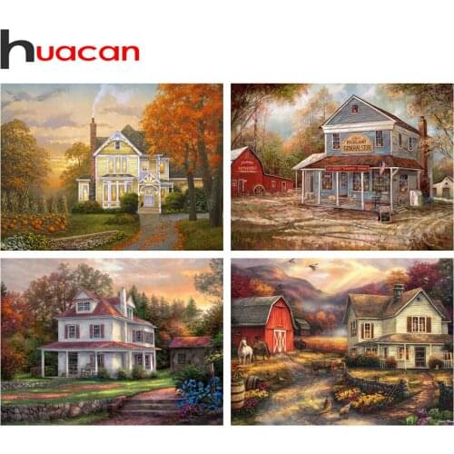 Huacan 5D Diamond Painting New Arrivals House Autumn Diamond Mosaic Embroidery Landscape Modular Pictures Home Decoration