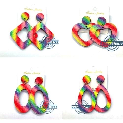 Bling Bling Shinny Fabric with Wooden Earrings can mixed shapes