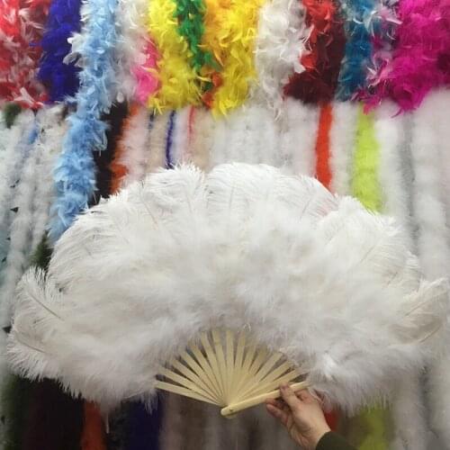 Big Ostrich Feathers Fan With Bamboo Staves for Belly Dance Halloween Party Ornament Decor Necessary, 15 bones