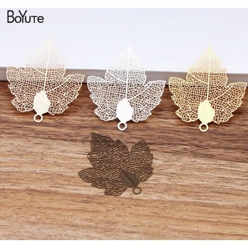 BoYuTe (10 Pieces/Lot) 38*43MM Metal Brass Filigree Maple Leaf Pendant Charms for Jewelry Making Diy Hand Made Materials