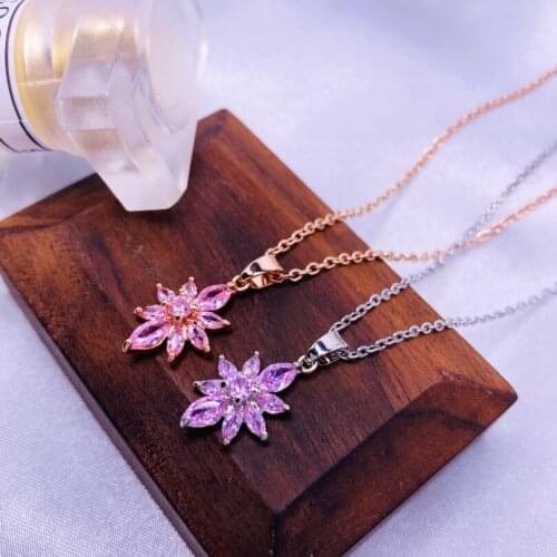 316L Stainless Steel Simple Geometry Flower Crystal Pendant Charms Chain Choker Necklace For Women Fashion Fine Jewelry SAN706