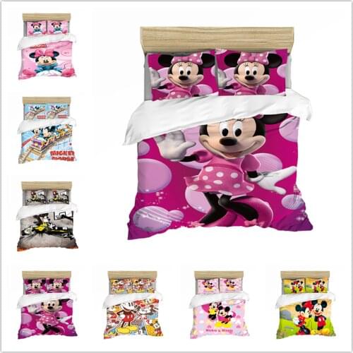 Black and White Cartoon Mickey Minnie Bedding Set Bedclothes Duvet Cover Pillowcase Print Home Textile Bed Linens Children Gift