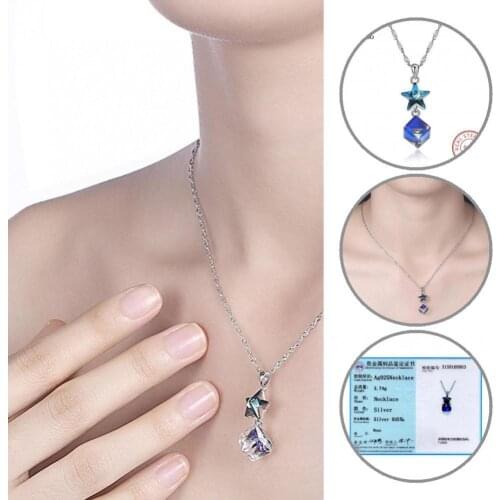 Decorative Stylish Faux Crystal Blue Pendant Necklace Lightweight Pendant Necklace Star Pendant for Cocktail Party