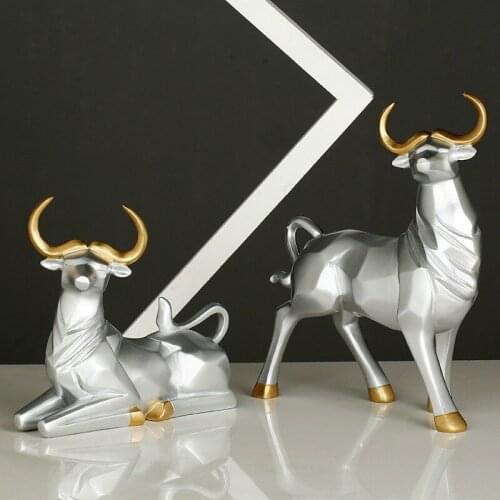 Lucky Feng Shui Cow Resin Crafts A Pair of Bull Statue Sculpture Bedroom Decor Creative Home Decoration Halloween Christmas Gift