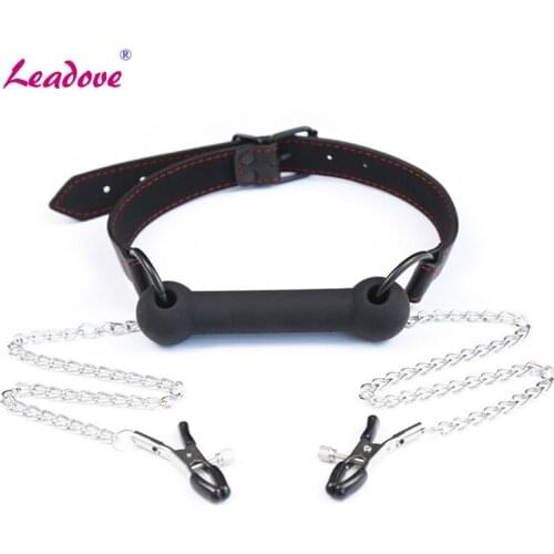 Silicone Dog Bone Open Mouth Gag Nipple Clamps With Chain Set Bdsm Ball Gag Slave Bondage Restraints Sex Toys For Women Couples