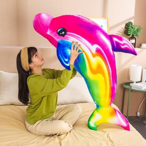 Hot Sale Rainbow Dolphin Plush Toy Cartoon Fish Stuffed Doll Baby Sleeping Appease Toys Kids Girl Room Decor Photography Props