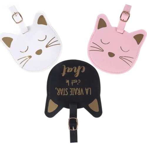 Suitcase Leather Luggage Lovely Cat Tag Bag Pendant Handbag Travel Accessories Name ID Address Wedding Invitation Label LT29