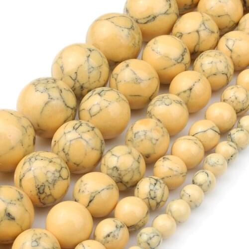 Yellow Howlite Turquoises Stone Beads Round Loose Rondelle Bead For Jewelry Making DIY Bracelet Accessorie 4 6 8 10 12mm 15"Inch
