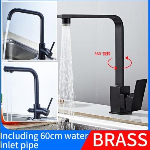 Kitchen fixture black The square rotates 360° Sink faucets brass Water Purification water tap Pulling and stretching
