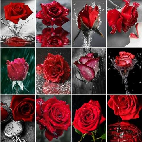 MomoArt Diamond Mosaic Rose Flower Diamond Painting Black Red Cross Stitch Set Embroidery Needlework Beaded Art Handmade Gift