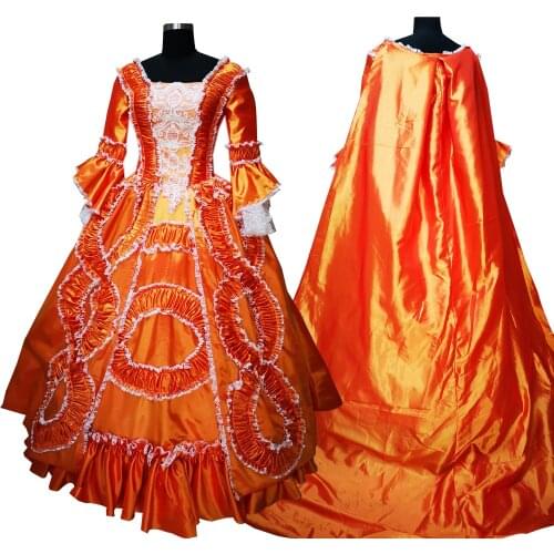 2020 New orange Vintage costumes 18th Duchess Retro medieval Renaissance Reenactment Theatre Civil war Victorian dress D-596