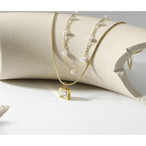 New Design Freshwater Pearl Cubic Zircon Square Necklace For Women Gift Fashion Temperament Women Jewelry Gift