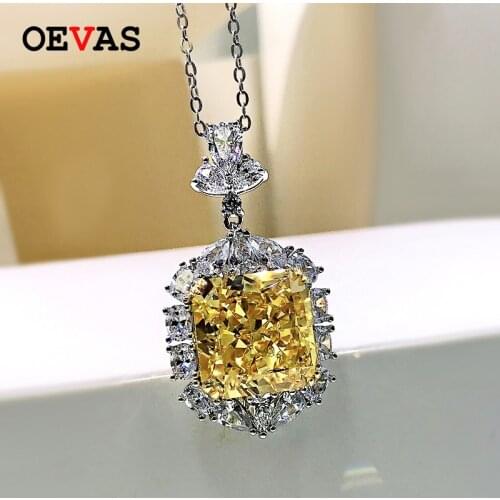 OEVAS 100% 925 Sterling Silver Sparkling 13*13mm Topaz High Carbon Diamond Pendant Necklace For Women Wedding Party Fine Jewelry