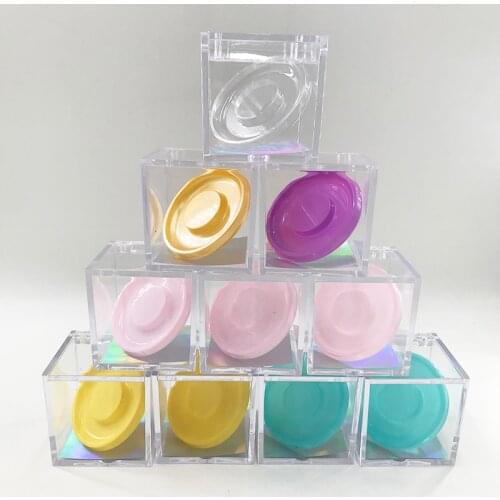 Wholesale Full Strip Mink Lash Clear Cube With Colorful Round Tray For Regular And Dramatic False Eyelashes Empty Boxes
