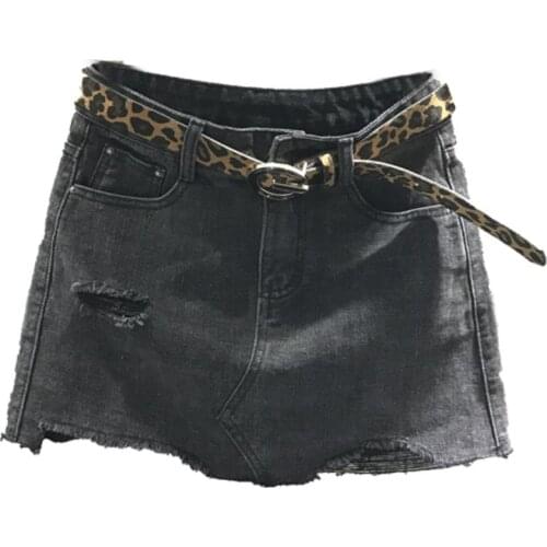 Autumn new high waist slim hole denim skirt anti-light package hip a-line jeans skirt plus size 2XL