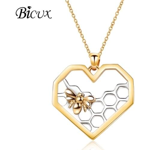 BICUX Creative Fashion Romantic Heart Honeycomb Animal Pendant Necklaces for Women Man Gold Silver Color Metal Necklace Jewelry