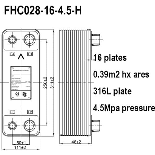 16 Plates 0.39m2 Brazed Plate Heat Exchanger for Water Heating