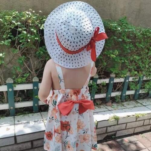 Girls' dresses, childrens clothing, girls' flower bows, open back dresses, childrens summer fashion clothing, including hat