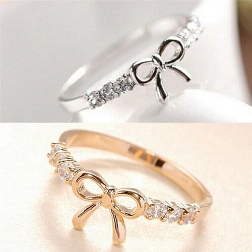 Simple Crystal Bow Ring Jewelry For Women 1PC Gold Silver Rings Jewelry Rings Korean Jewelry
